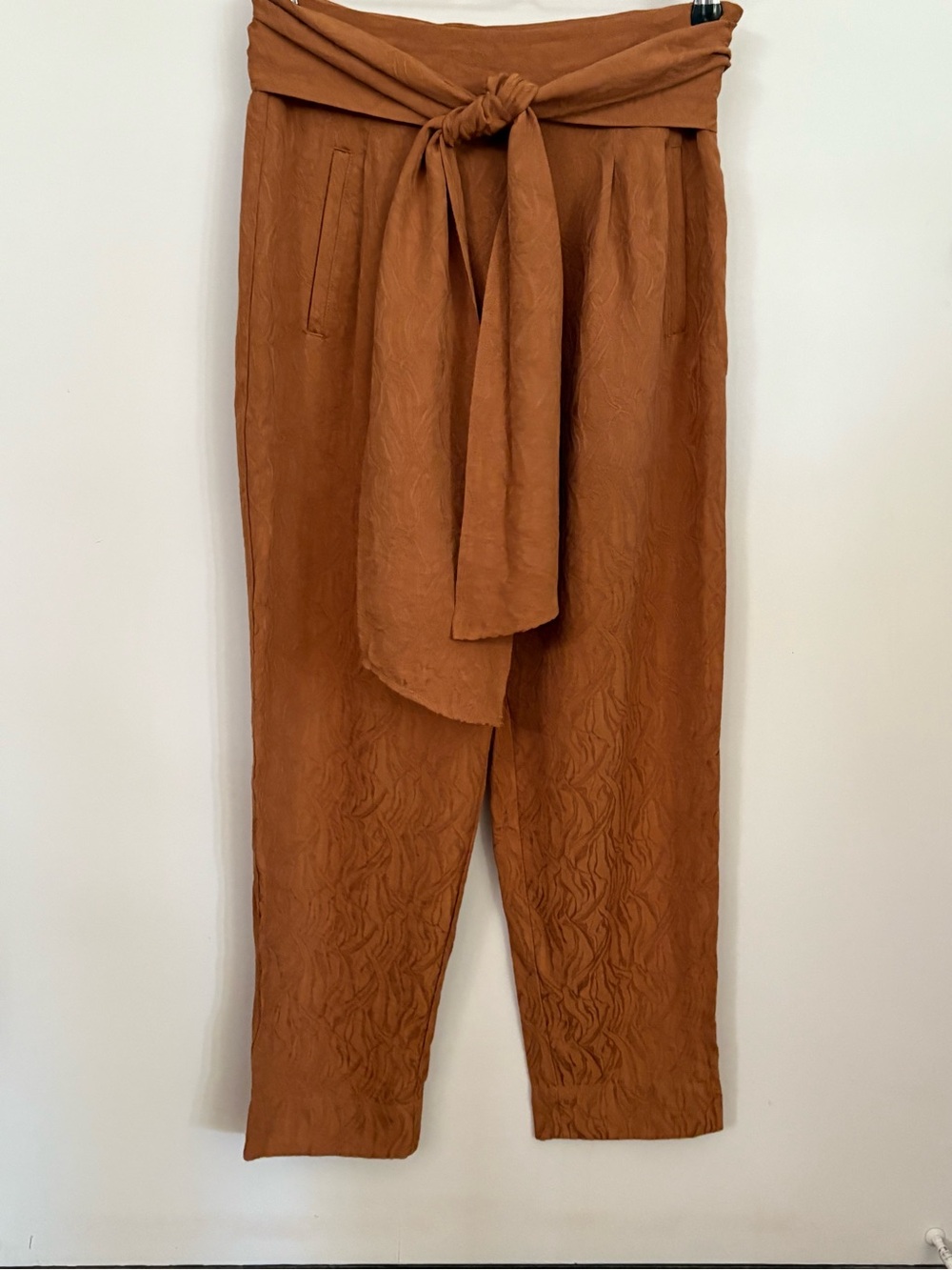 ANTHROPOLOGIE ett:twa Gold Jacquard High-Waist Tie-Belt Women’s Pants Gold